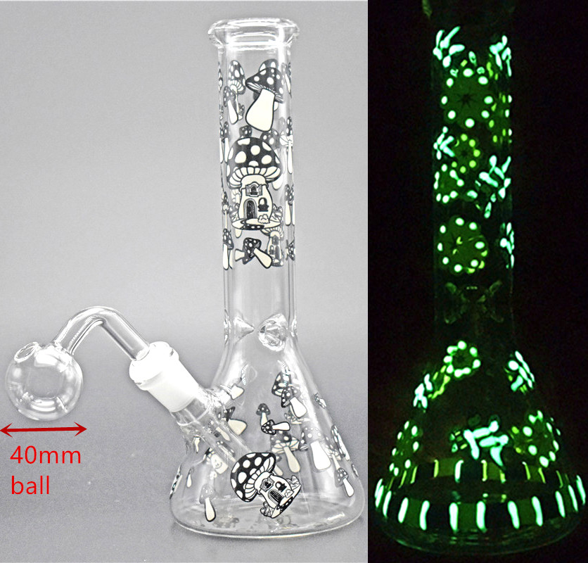 

10.5 inches Glow in the dark beaker bong dab rig glass water pipe bubbler Hookah shisha with big size 14mm downstem oil burner pipe