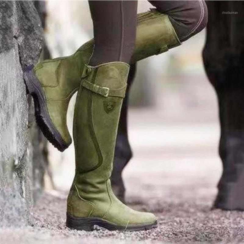 

Autumn Winter Women Knee High Boots Pu Leather Buckle Strap Riding Long Boots Platform Western Vintage Ladies Shoes Botas Mujer1, Black