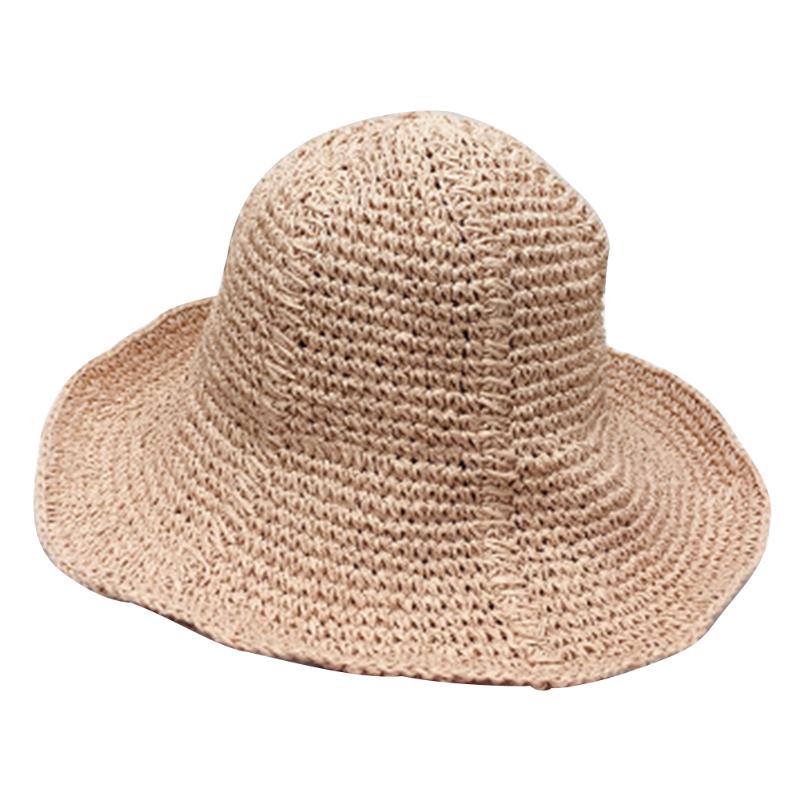 

Lafite Straw Brim Solid Washable Breathable Hot Summer Foldable Hand Knitted Women Sun Hat Easy To Carry Anti UV Fisherman Cap, Light coffee