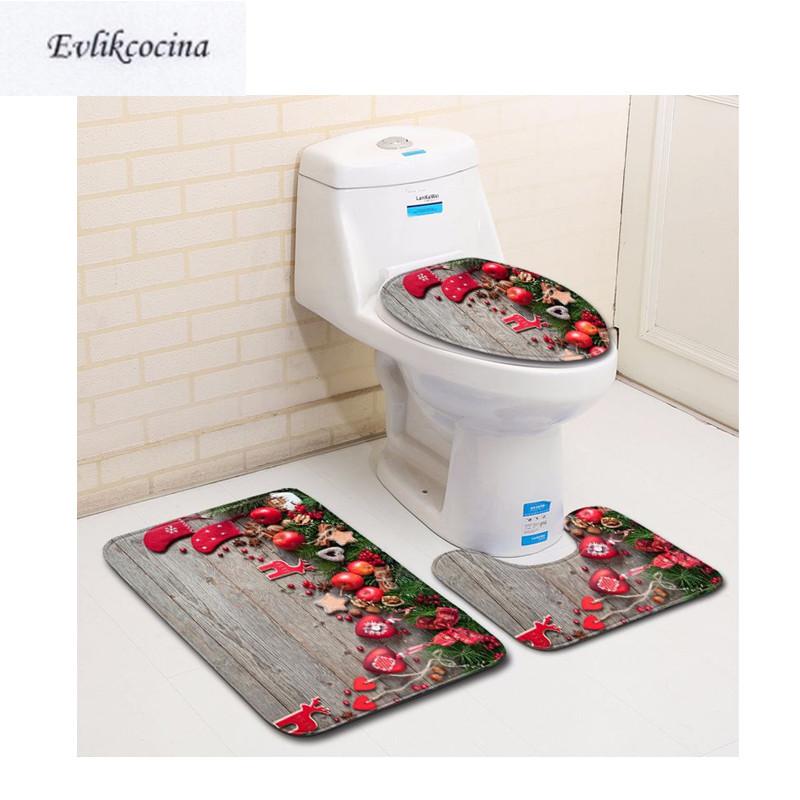 

Free Shipping 3pcs Santa Wreath Banyo Paspas Bathroom Carpet Toilet Bath Mat Set Pad Non Slip Tapis Salle De Bain Alfombra Bano