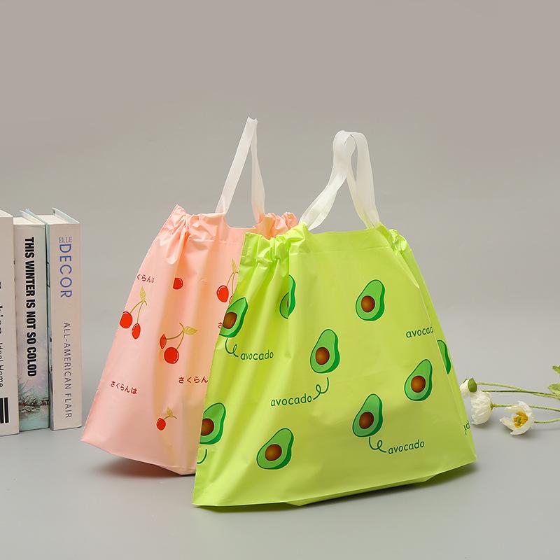 

50pcs Fruit Pattern Plastic Bag for Supermarket Shopping Cake Baking Takeaway Packaging Bag Wedding Candy Gift with Lanyard