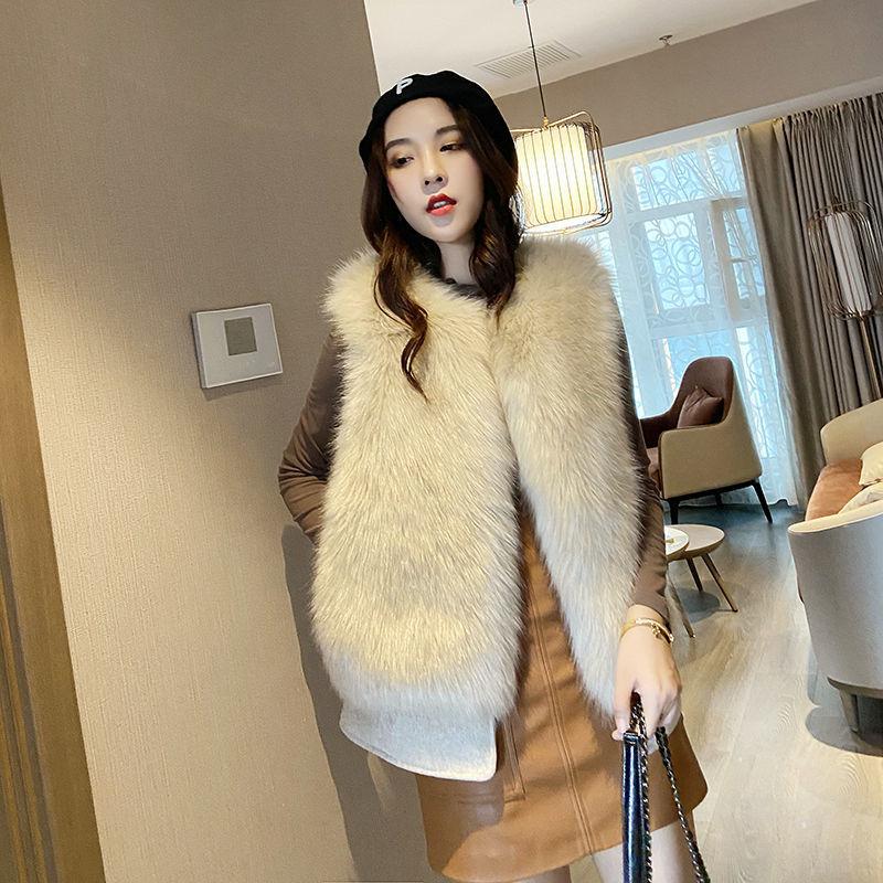 

Women 2021 Autumn Winter Fashion Faux Fur Vest Fluffy Jacket Female Slim Fake Fur Coats Artificial Gilet Waistcoat C312, Beige