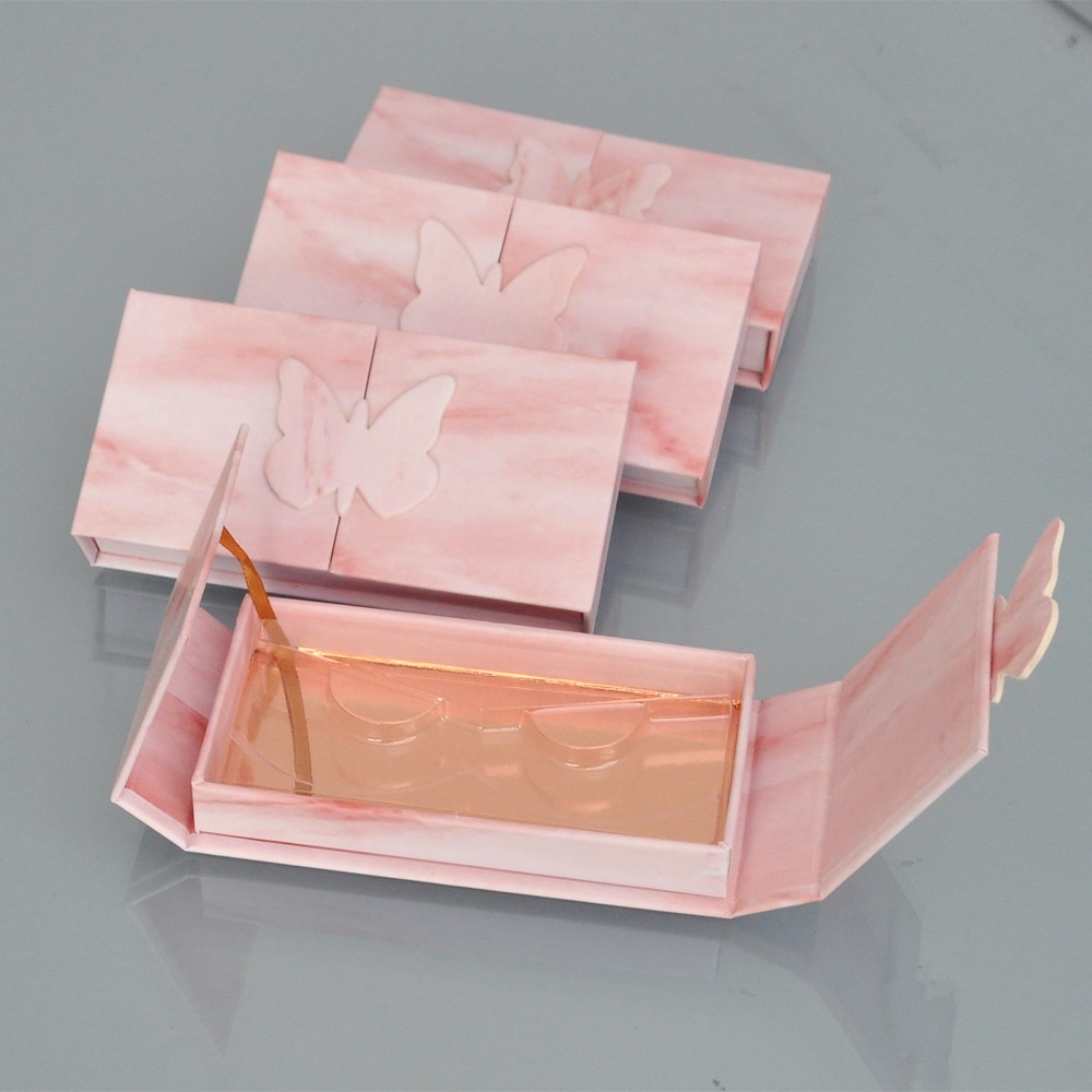 

Wholesale Eyelash Packaging Box Lash Boxes Package Custom Book style Magnetic Pink Butterfly 3d Mink Lashes Makeup Storage Case Vendors