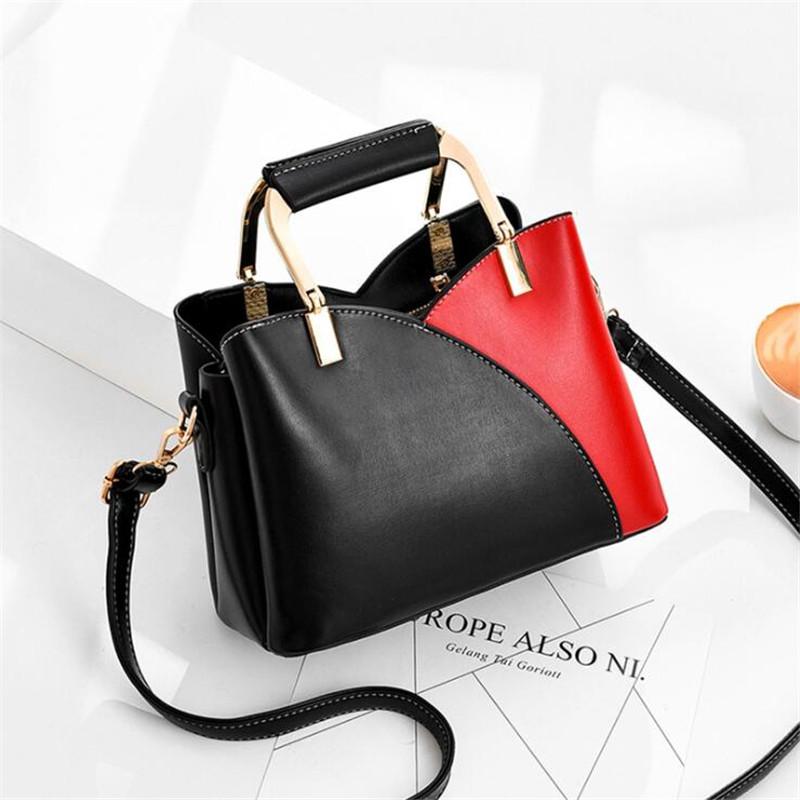 

High-quality female bag 2021 new fashion handbag Korean version PU leather hit color shoulder bag simple messenger, Photo color3