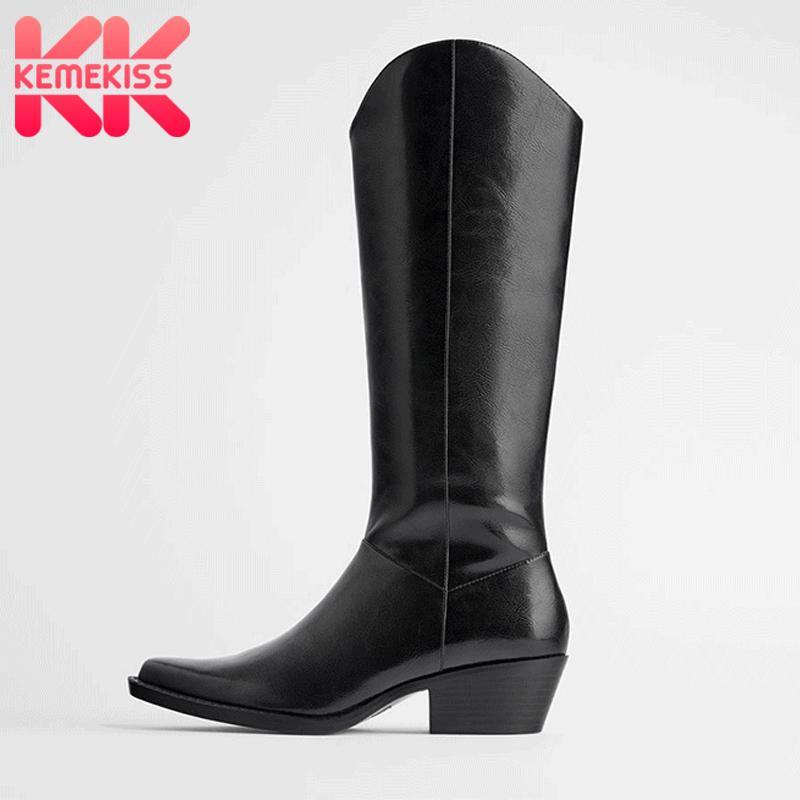 

KemeKiss 2021New INS Woman Square Heel Boots Woman Half Short Boots Fashion Zipper Winter Shoes Footwear Size 35-401, Black