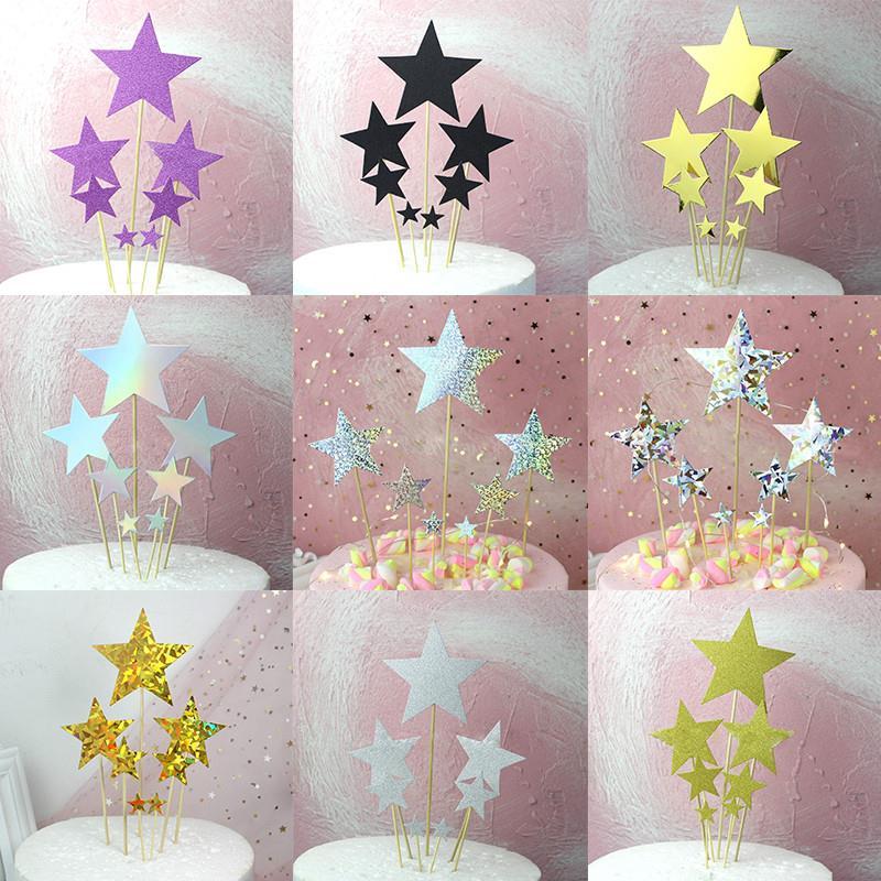 

Paper Cupcake Picks Cake Toppers Laser Pentagram Star Laser Debris Party Birthday Wedding Cake Decor 7 PCs/Set
