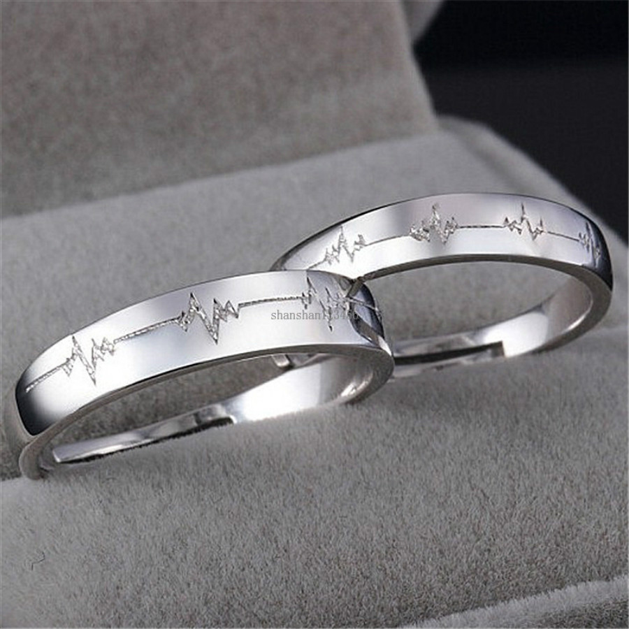

Love Heartbeat ring open adjustable couple engagement wedding rings for men women fashion jewelry gift will and sandy