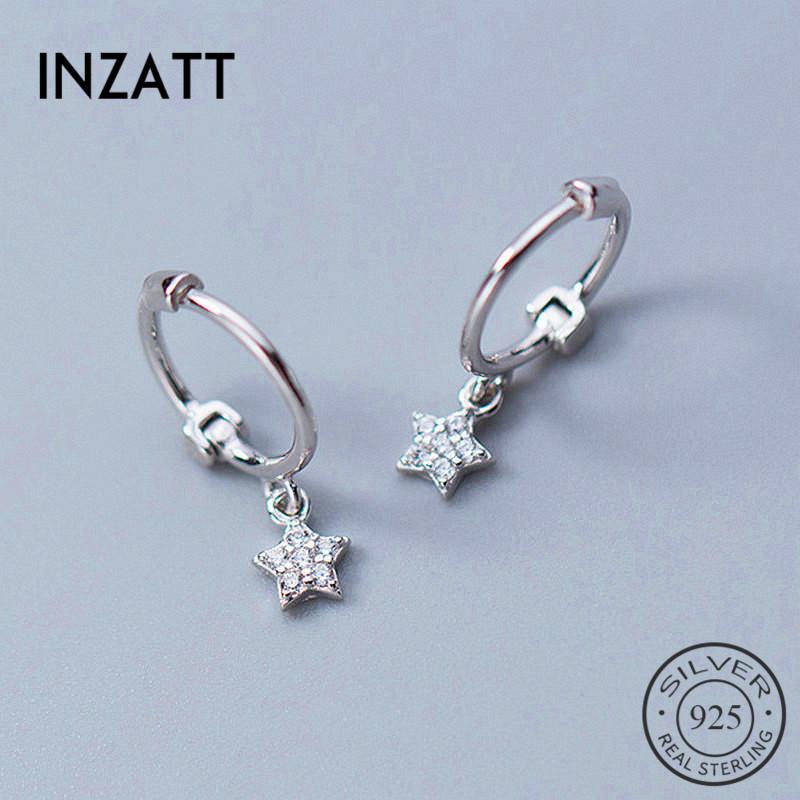 

INZAReal 925 Sterling Silver Zircon Star Hoop Earrings For Fashion Woman Geometric Earrings 2020 Cute Fine Jewelry Gift