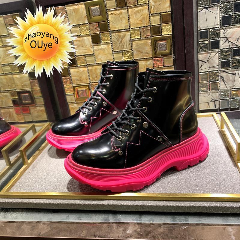 

boots 2021 new women's shoes with thick soles and high rise fashion cow shoes, motorcycle boots and small white shoes1, Black
