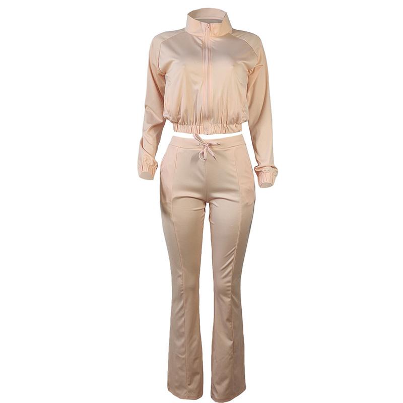 

Women Tracksuit Two Piece Set Solid Color Casual Zipper Sport Suit 2020 Autumn Slim Outfits Sets, Green