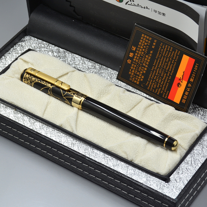 

Luxury Picasso 902 Roller ball pen Black Golden Plating Engrave Business office supplies High quality Writing Options Pens with Original Box, As picture show