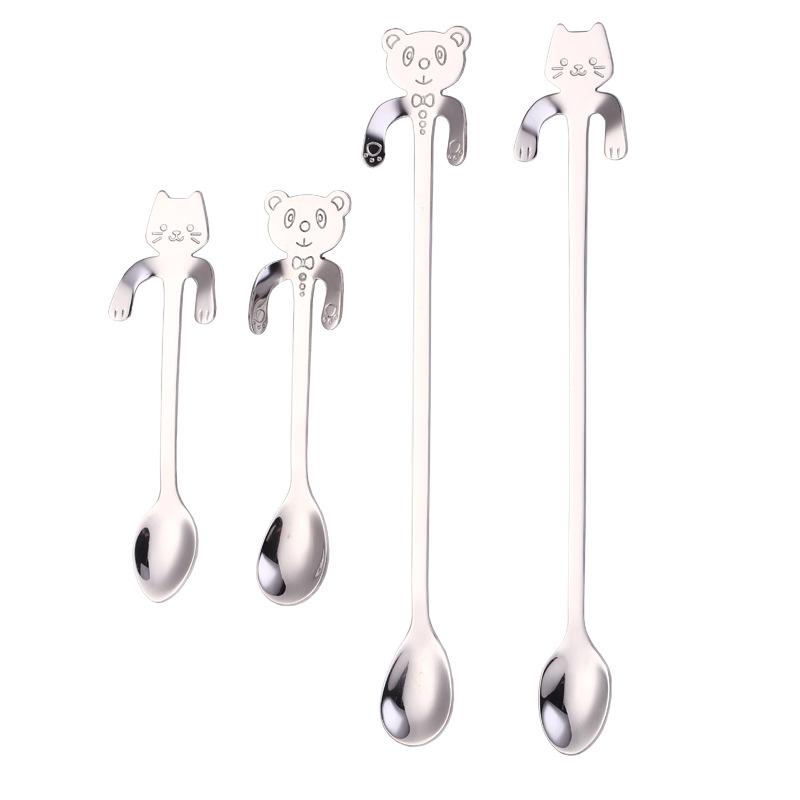

Cute Panda Cat Coffee Stirring Spoon Stainless Steel Hanging Scoop For cake Ice cream Dessert pastry Coffee Bear Tableware