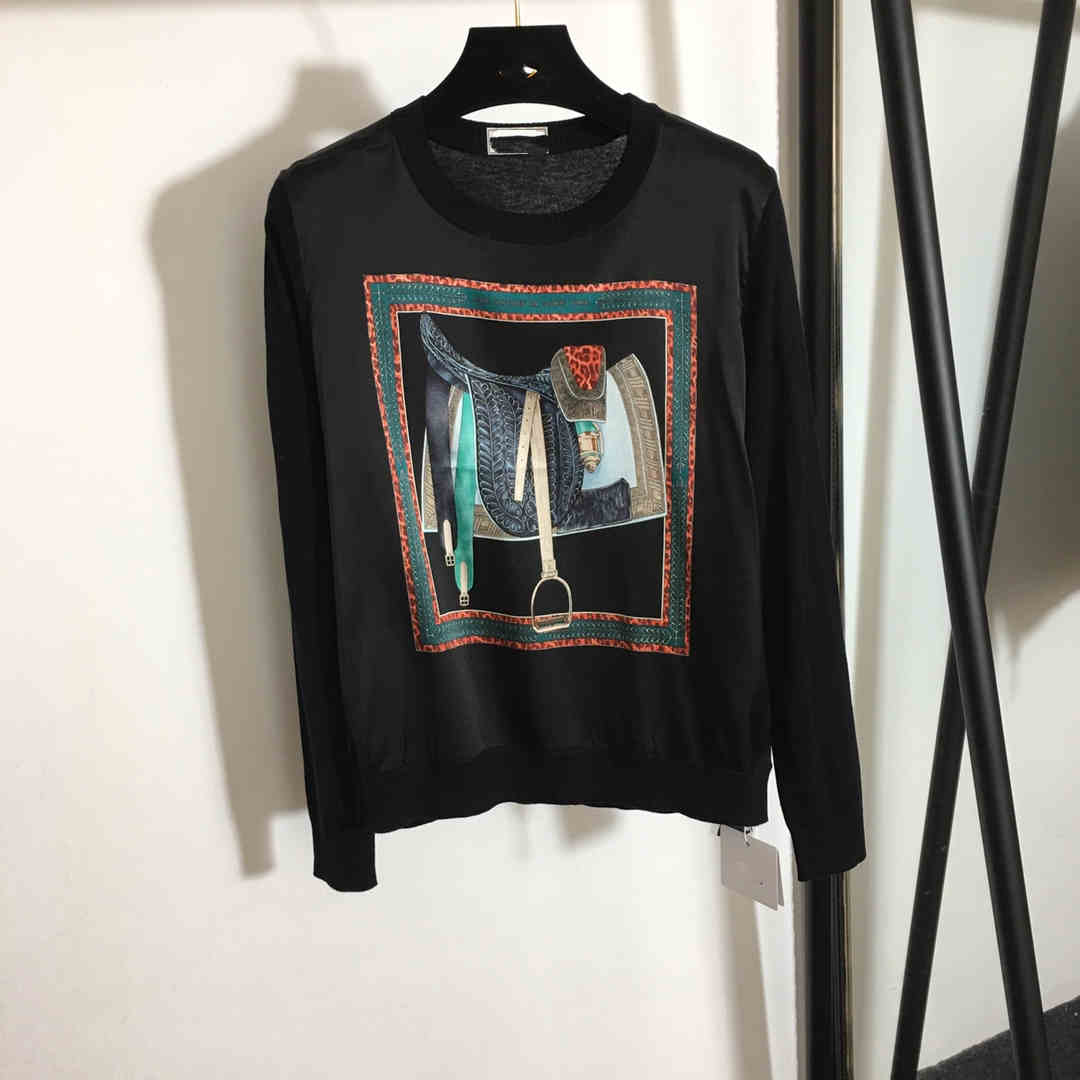 

Milan Runway Sweater 2021 Long Sleeve O Neck Women' Sweaters High End jacquard Pullover Women Designer Sweater 1228-11, Black