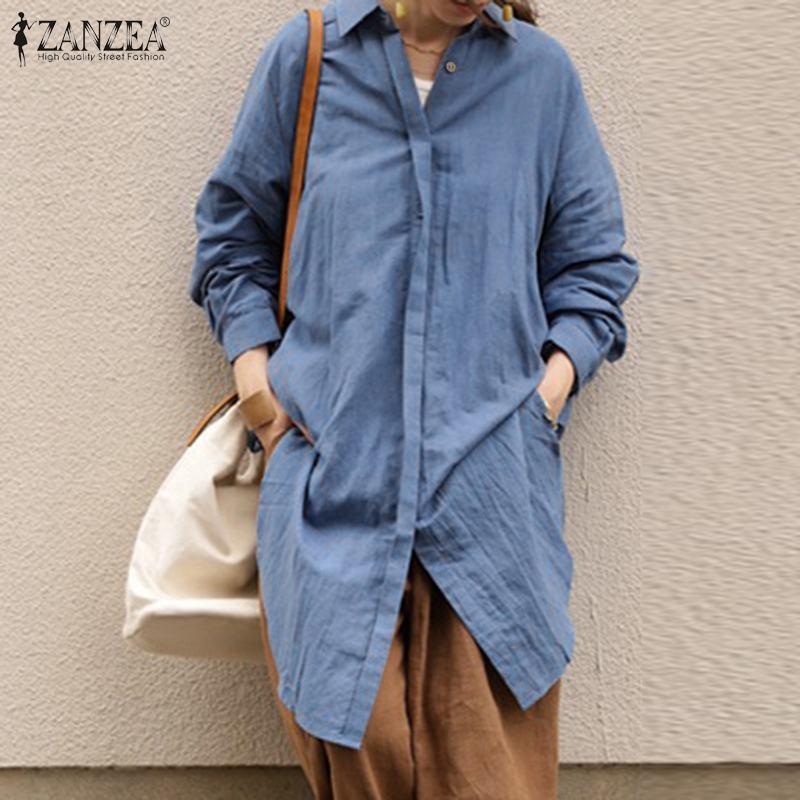 

ZANZEA 2020 Stylish Split Shirts Women' Irregular Blouse Long Sleeve Blusas Female Solid Tops Casual Chemise Plus Size Tunic, Beige