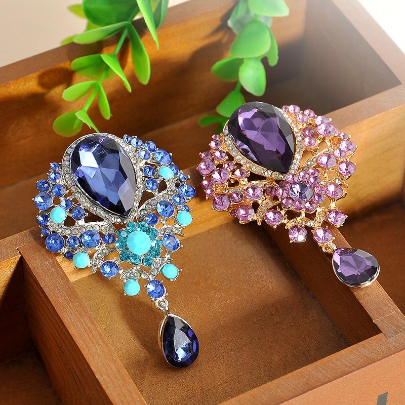 

Elegant Design Brooches Large Crystal Diamante Rhinestones Teardrop Dangle Wedding Bridal Brooch Pins Accessories Women Jewelry