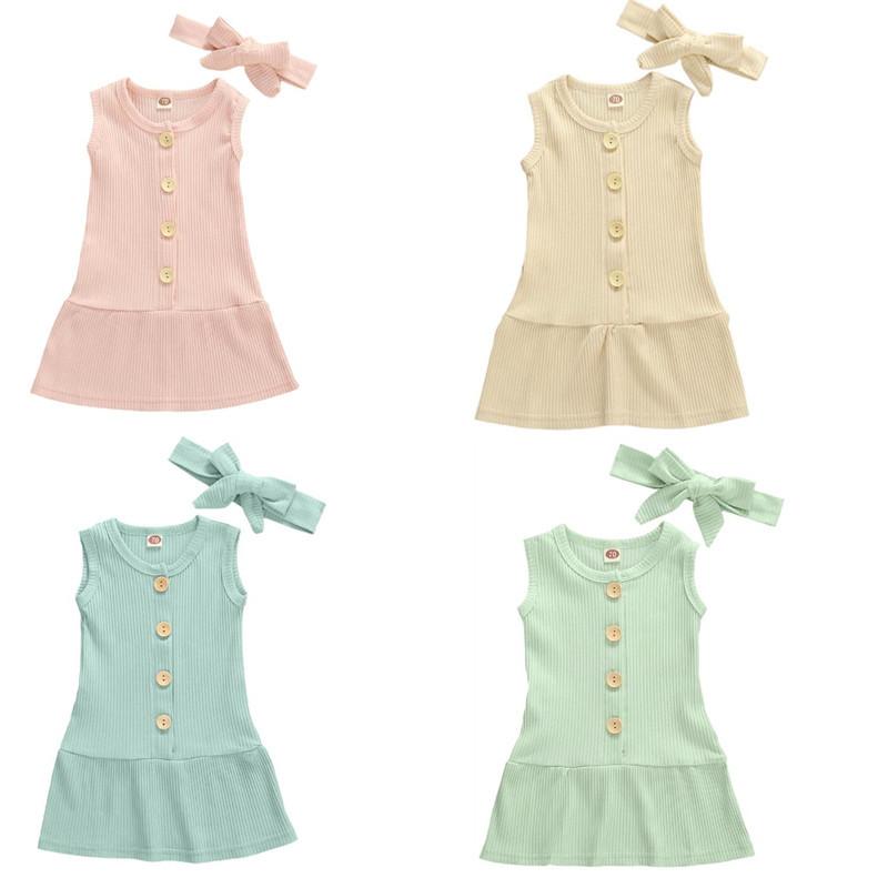 

Baby Summer Clothing Toddler Baby Girl Clothes Ribbed Dress Sleeveless Solid Single Breasted Gown Sundress 0-24M, Pink