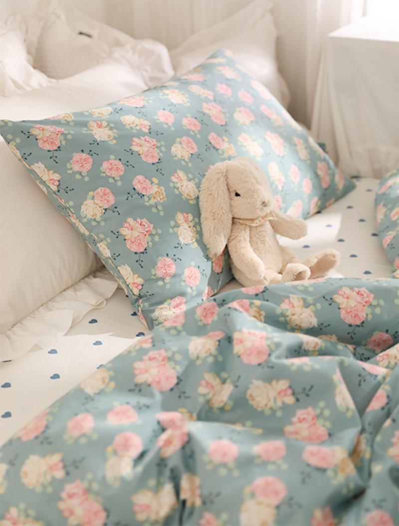 

Cute romantic pastoral bule yellow pink flower bedding set,cotton  full queen home textile bed sheet pillow case quilt cover, Picture color