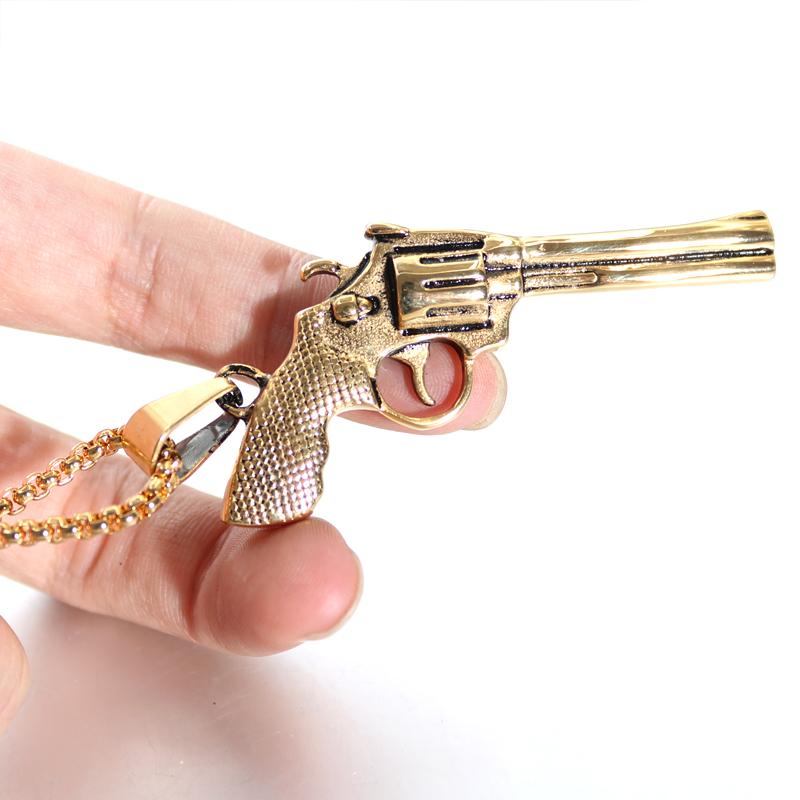 

New Cool Pistol Gun Shape Pendant For Mens Necklace Gold Silver Color Stainless Steel Punk Male Jewellry Male Uzi Chain Hiphop