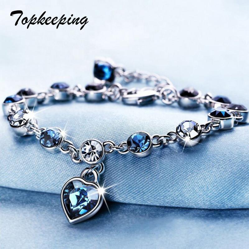 

Topkeeping Brand Fashion Bracelet Wedding Female Heart Crystal Bracelets For Women Luxury Temperament Silver Color Jewelry Gift1