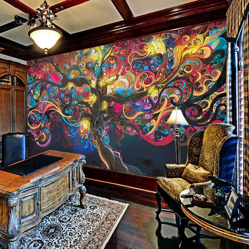 

Photo Wallpaper Abstract Art 3D Stereo Colorful Tree Wall Paper Modern Restaurant Clubs KTV Bar Backdrop Wall Murals, As show