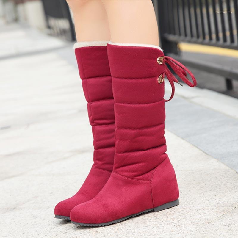 

Boots Women Snow 2021 Arrival Sexy Mid-calf Lace Up Winter Shoes Solid Color Warm Velvet Female Botas1, Brown