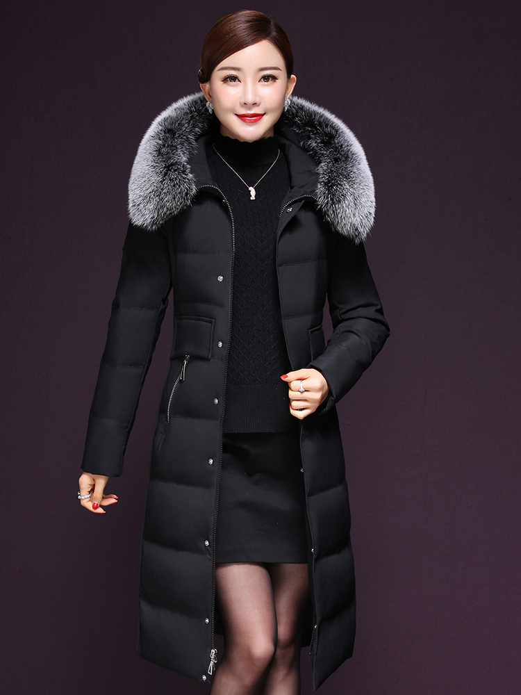 

Collar Fox Skin with Women's Hood, Korean Long Duck Jacket, Hot Winter Mlra, Black one