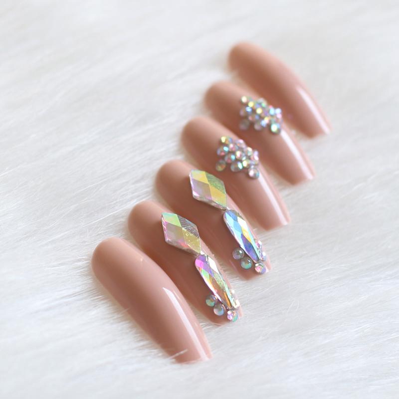 

24pcs brown high-end salon ballet coffin DIY crystal glitter handmade fake nails, 1pcs