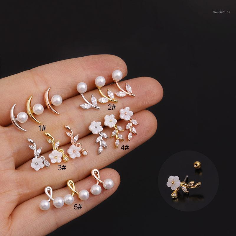 

1Pc 20G Imitation Pearls CZ Cartilage Earring Stainless Steel Barbell Fashion Flower Tragus Lobe Earrings Piercing Jewelry1