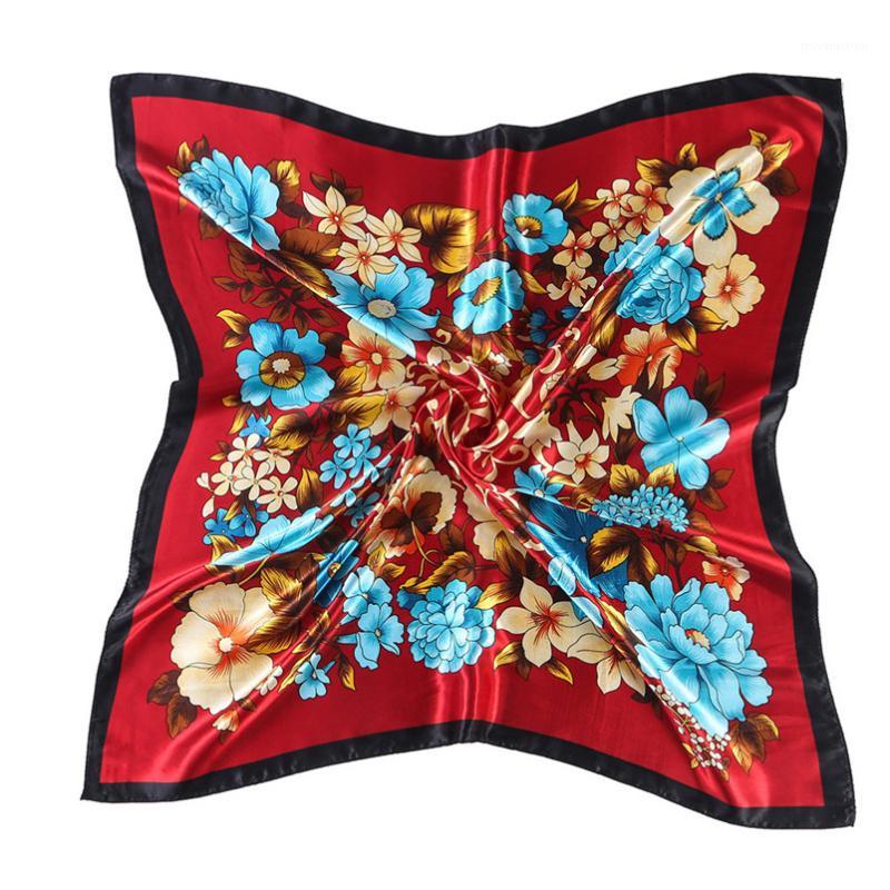 

Wholesale- 2017 Hot Sale Fashion Women Floral Printed Square Scarf Head Wrap Kerchief Neck Satin Shawl 1PC Women Scarf Very popular1