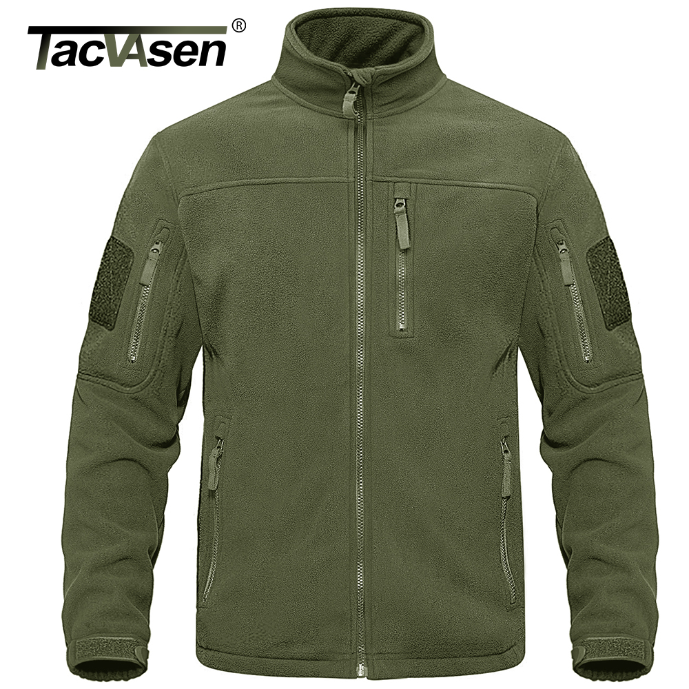 

TACVASEN Full Zip Up Tactical Army Fleece Jaet Military Thermal Warm Police Work Coats Mens Safari Jaet Outwear Windbreaker, Khaki