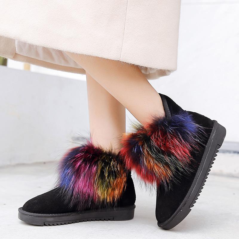 

Women Boots Genuine Leather Coloured Fur Winter Shoes Warm Black Round Toe Casual Female Snow Boots New Arrival Snow1