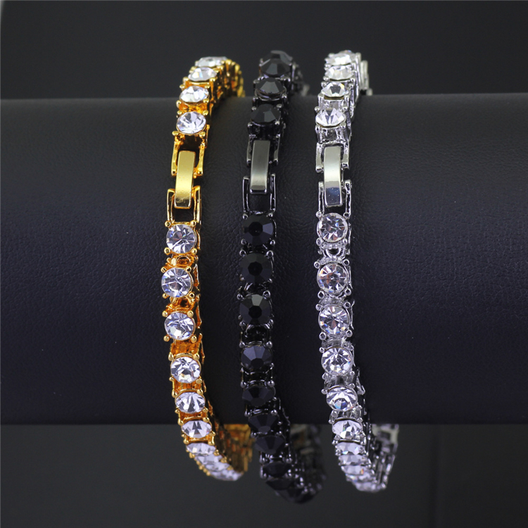 European Men`s Hand Jewelry 3 Colors Available Hips Hops Pave Crystal Rhinestone Tennis Chain Bracelet