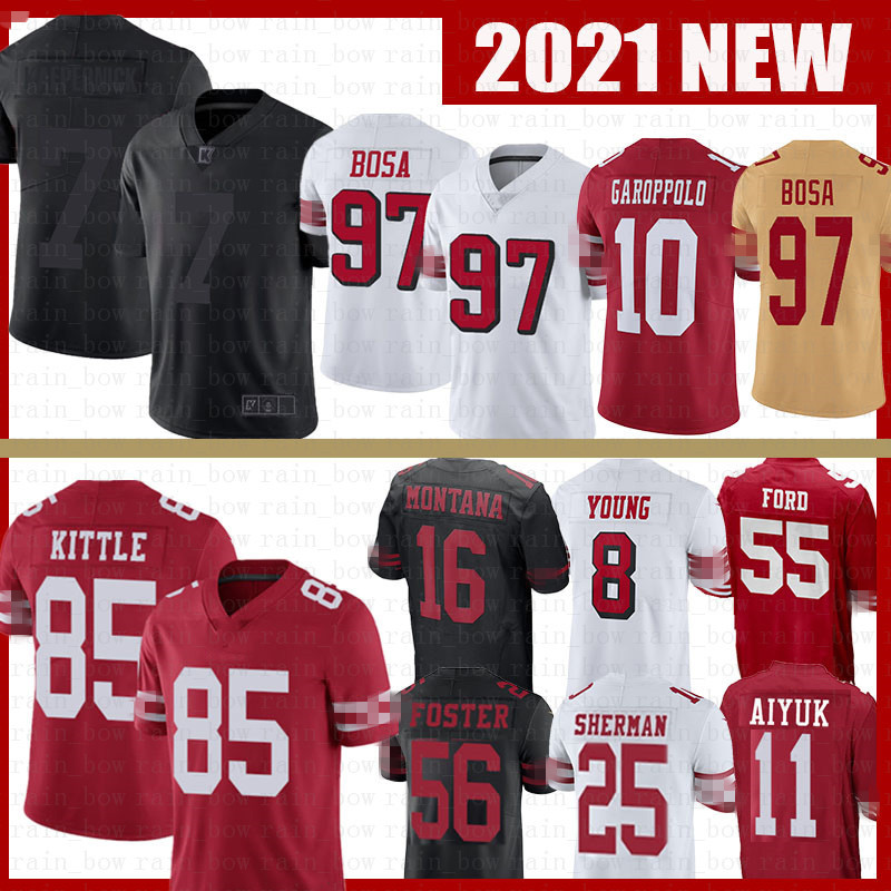 

7 Colin Kaepernick George Kittle Nick Bosa Jimmy Garoppolo Dee Ford Football Jersey Foster Sherman Brandon Aiyuk Javon Kinlaw Nick Mullens, 2020 new