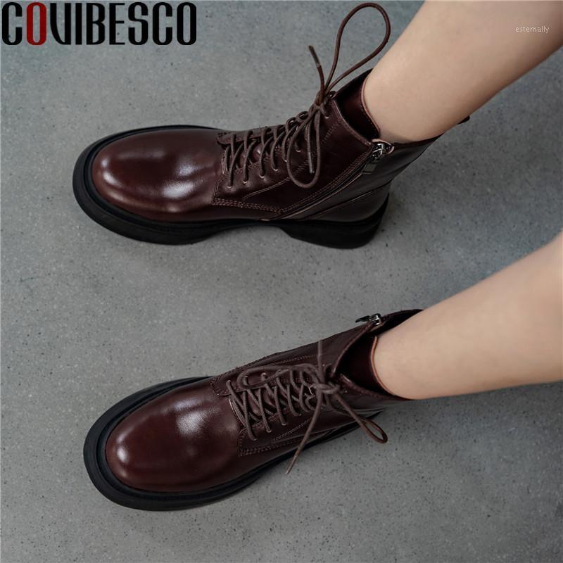 

COVIBESCO Fashion Platform Genuine Leather Ladies Ankle Boots 2020 Autumn Winter Chunky Heels Shoes Party Shoes Woman Heels1, Black