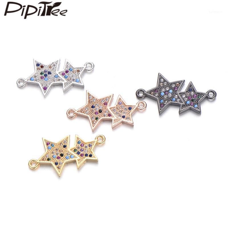 

Pipitree Fashion Costume jewelry Findings Double Star Charms fit Bracelet Necklace Copper CZ Zircon DIY Charm Connector Making1