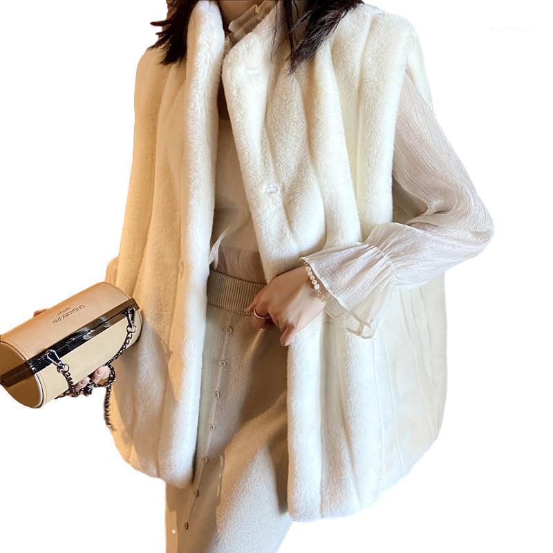

Women Coat New 2020 Winter Coat Women Solid Sleeveless Vest Female Winter Vest Warm Thick Fashion Faux Fur1, White