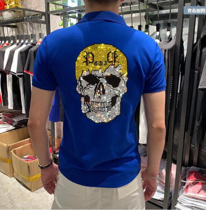 

for Men Fashion Brand 2021 New Summer Diamond Stone Men's Polos Shirts Short Sleeve Cotton Casual Amsg, Gold