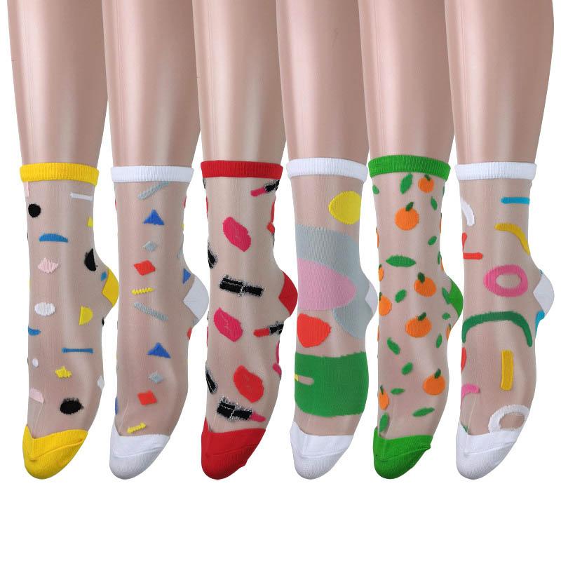 

7 Colorful Transparent Funny Socks Women Creative Sexy Japanese Harajuku Glass Calcetines Mujer Skarpety Cotton Lace Silk Sokken