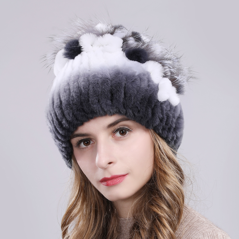 

Royal female Russia outdoor hats elastic mesh 100% genuine rex rabbit warm winter cap skin real beanies hat, Colour 0 0