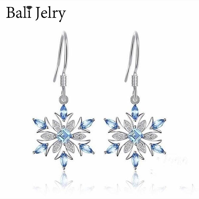 

Dangle & Chandelier Bali Jelry Fashion 925 Silver Women Earring Jewelry Accessory Snowflake Shape Sapphire Zircon Gemstone Drop Earrings For