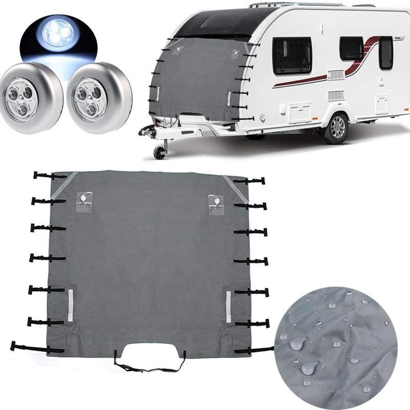 

Caravan Front Towing Cover,Universal Caravan Protector Covers Accessories with 2 LED Lights for RV Motorhome1