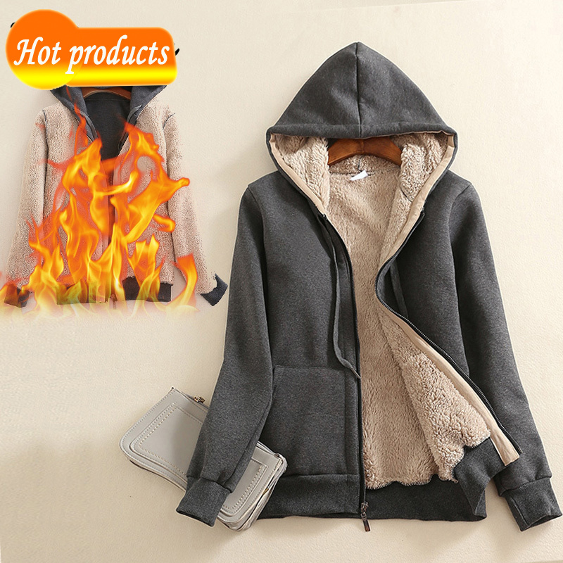 

Women of cashmere coats basic clothing 2020 thick hot velvet women's hoodie winter parka QBSL, Black