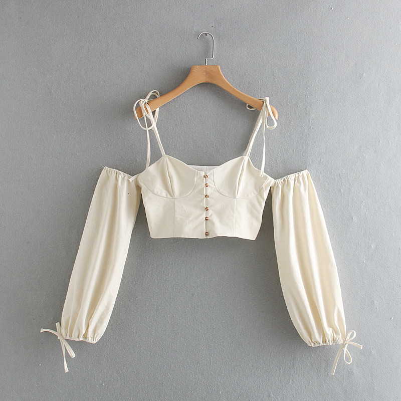 

New Streetwear Women's Short Blouse Elegant Female Shirt 2021 Summer Sexy Lantern Alley Tops Blusas Ladies'ladies' Ladies'home W6tq, Beige