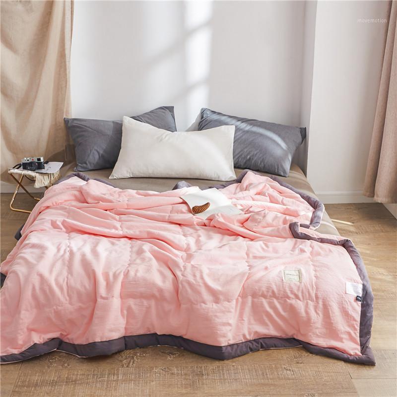 

Simple style Pure Color Summer Quilt Bedspread Blanket pink Comforter soft Bed Cover Twin full Queen Quilting girls bedclothes1, Style1