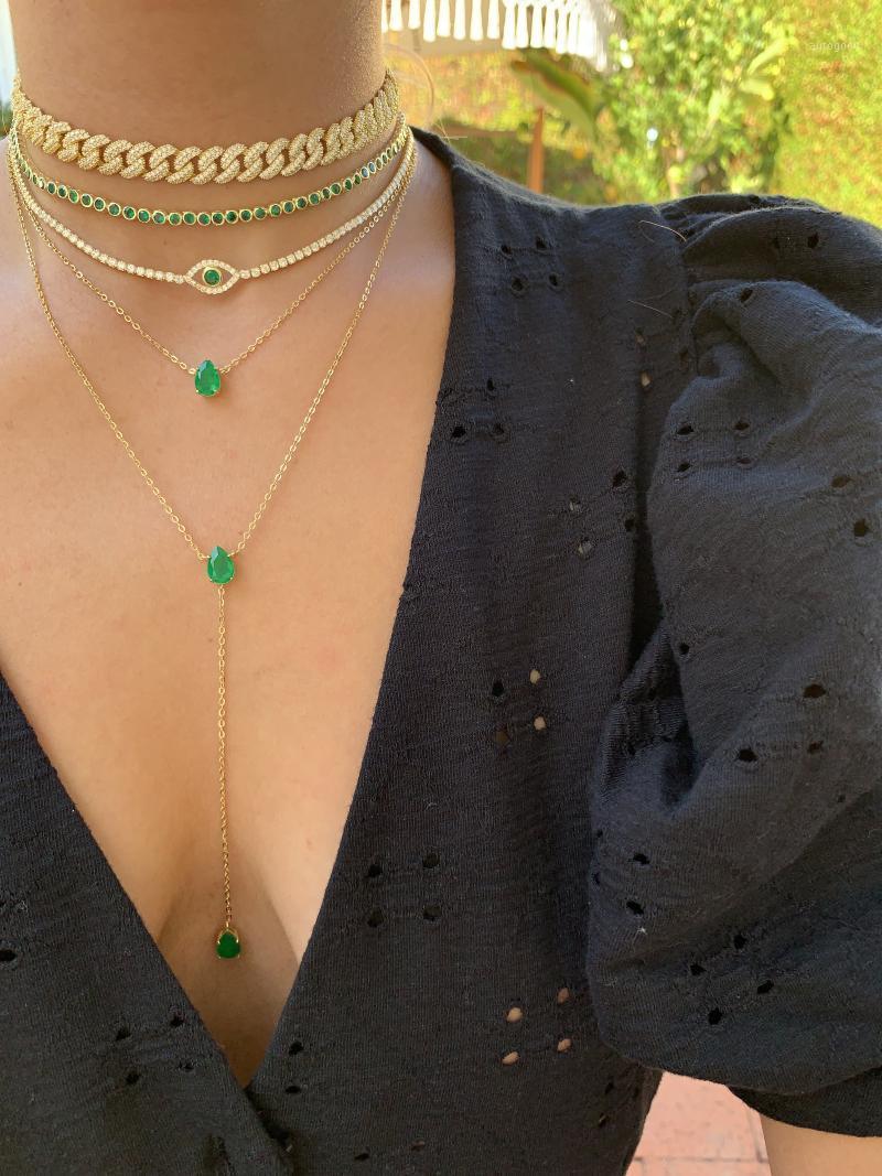 

Chokers Gold Color Tear Drop Cubic Zirconia Double Layer Choker Lariat Long Women Necklace European Female Fashion Jewelry1