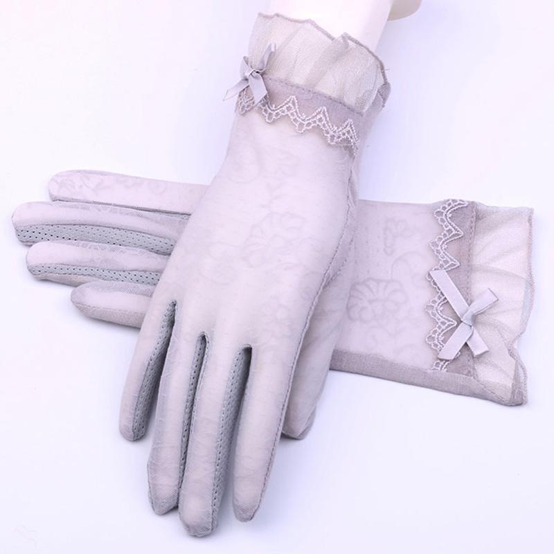 

Fashion Lady Bow Silk Lace Driving Thin Gloves Sexy Summer Women UV Sunscreen Short Sun Female Non-slip Cycling Gloves I281