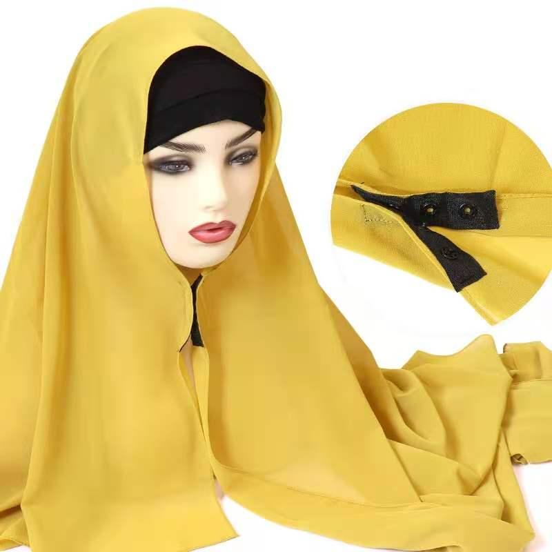 

2021 New Muslim Turban Solid Color Chiffon Adjustable Hijabs Fashion Headscarf For Women Scarfs Ladies