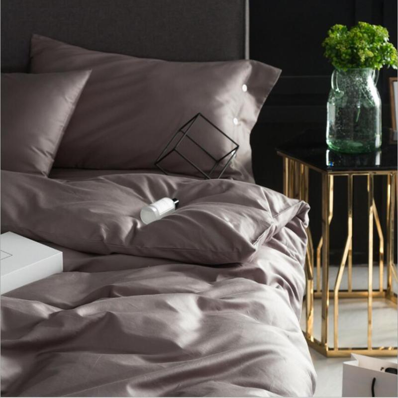 

Bedding Sets King Queen Size 4Pcs Egyptian Cotton Gray Bedclothes Solid Color Hotel Duvet Cover Bed Sheet Pillowcases Fitted