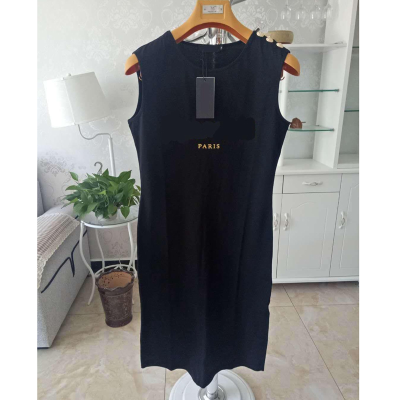 

Women Casual Dresses Classic Letter Pattern Print High Quality Gold Button Women' Active Style Summer Sleeveless Dress, Army green