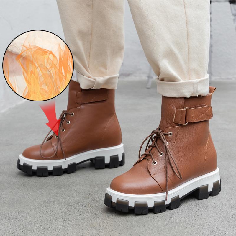 

Plus Size 34-43 Warm Boots Winter Fur Genuine Leather Casual Comfortable Flats Boots for Women Fashion Snow Shoes, Brown